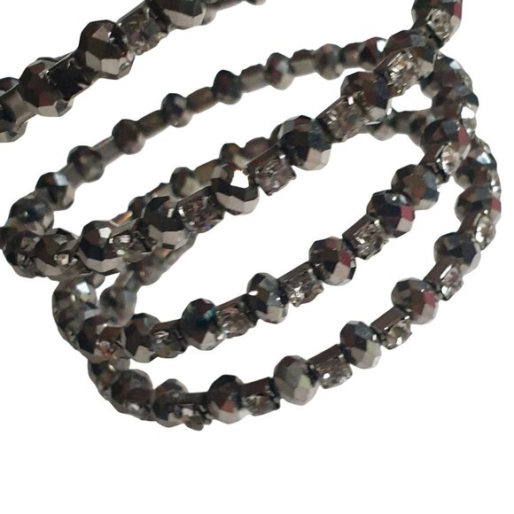 Rhinestone Crystal Beaded Coil Wrap Bracelet Expandable Metallic Black Silver - Picture 2 of 3